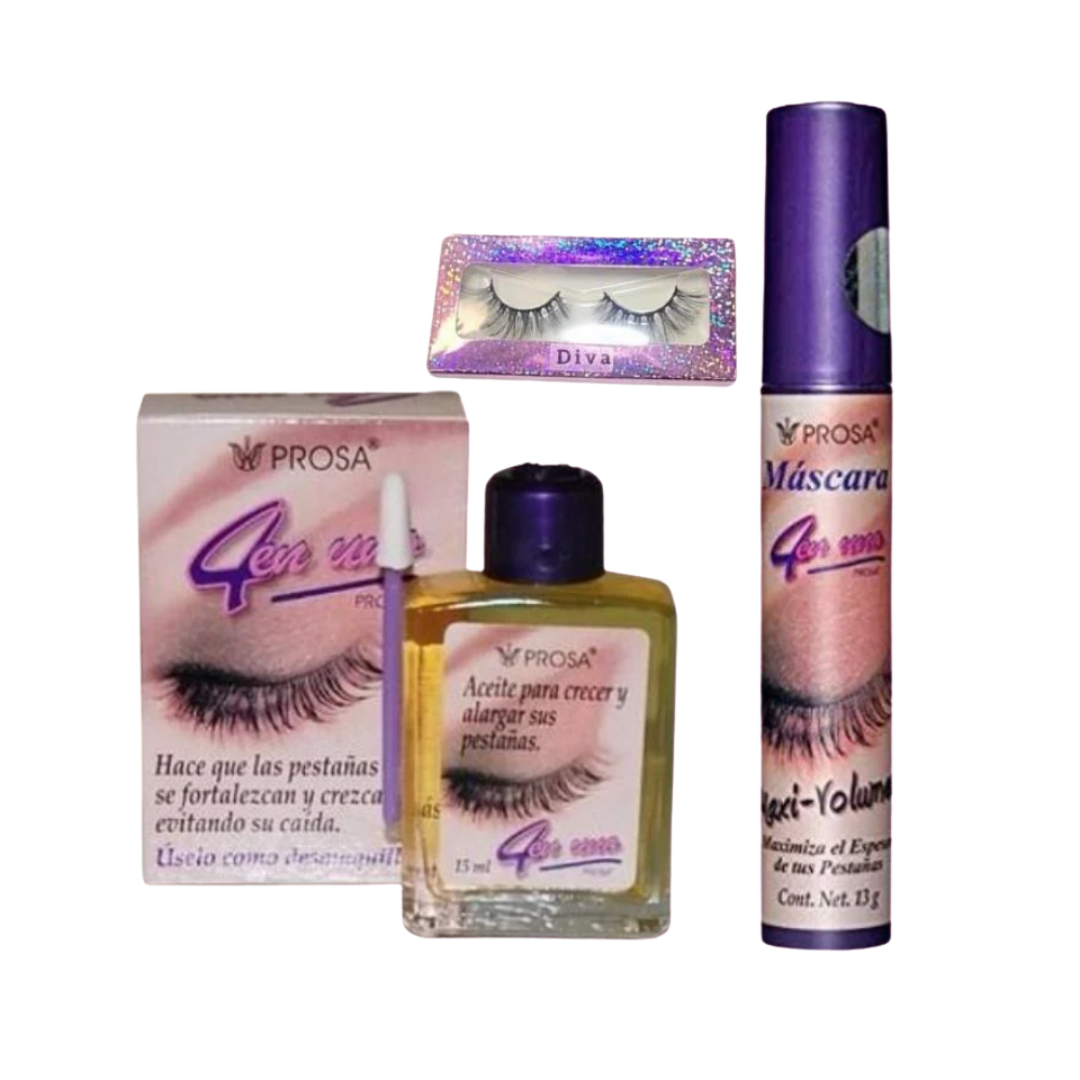 PROSA MEXICAN BUNDLE Maxi 4 in 1 Mascara, Aceite para pestañas y DIVA pestañas