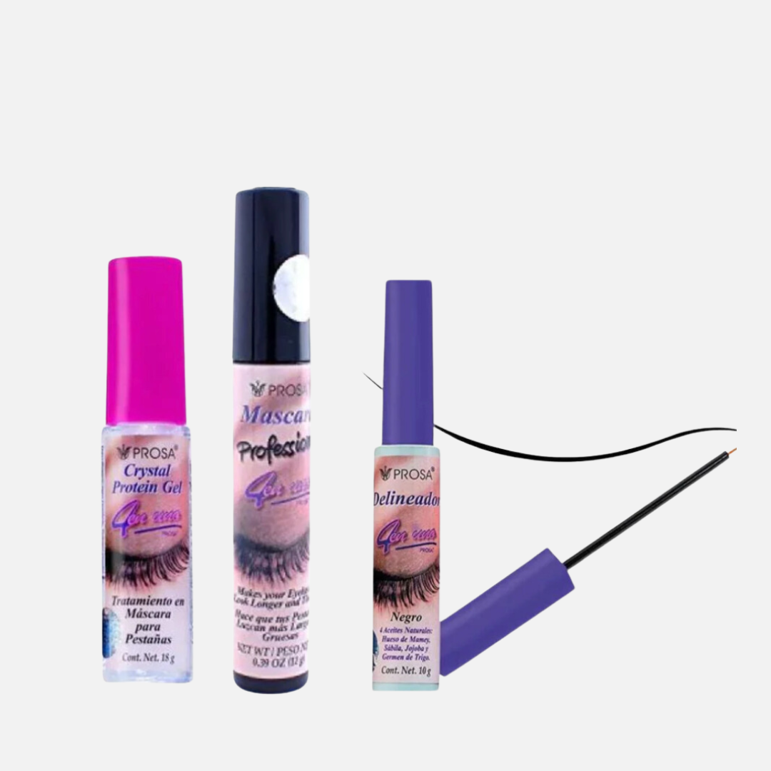 PROSA Professional Mascara, Protein Clear Gel and Long Lasting Eyeliner SET