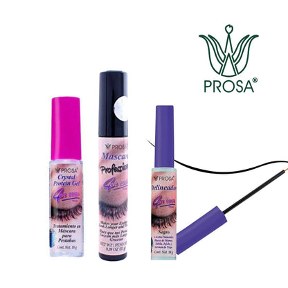 PROSA Professional Mascara, Protein Clear Gel and Long Lasting Eyeliner SET